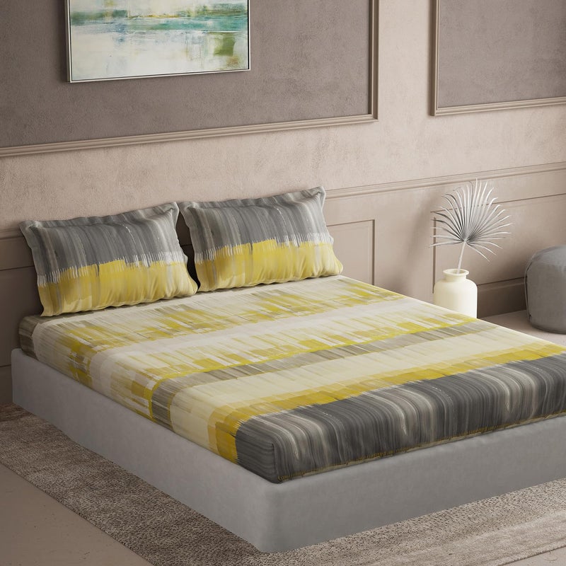 DDECOR Live beautiful Ddecor Primary Collection Bedsheet Set - 100% Cotton Bedsheet for Double Bed, Abstract 145 TC, Double Bedsheet with 2 Pillow Covers - Yellow  - Image 1