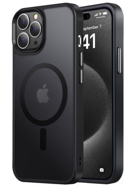 حالة مغناطيسية لـ iPhone 14 Pro Max Case متوافقة مع حماية Magsafe العسكرية للصف العسكري الشفاف غير اللامع في حالة الهاتف المضاد للصدمات (أسود)