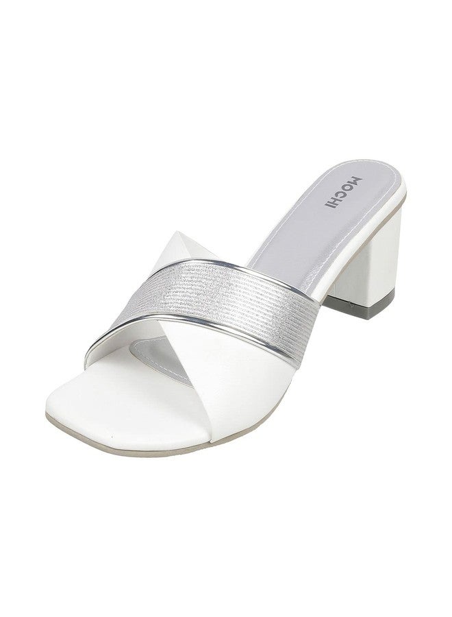 Mochi Women White Block Heel Fashion Slip-on UK/4 EU/37 (40-53) - Image 1