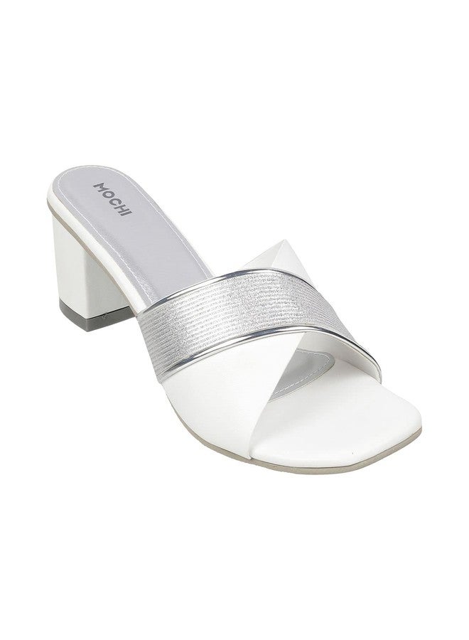 Mochi Women White Block Heel Fashion Slip-on UK/4 EU/37 (40-53) - Image 2