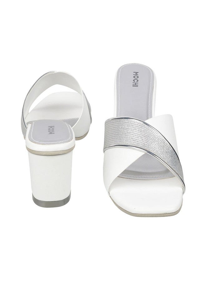Mochi Women White Block Heel Fashion Slip-on UK/4 EU/37 (40-53) - Image 5