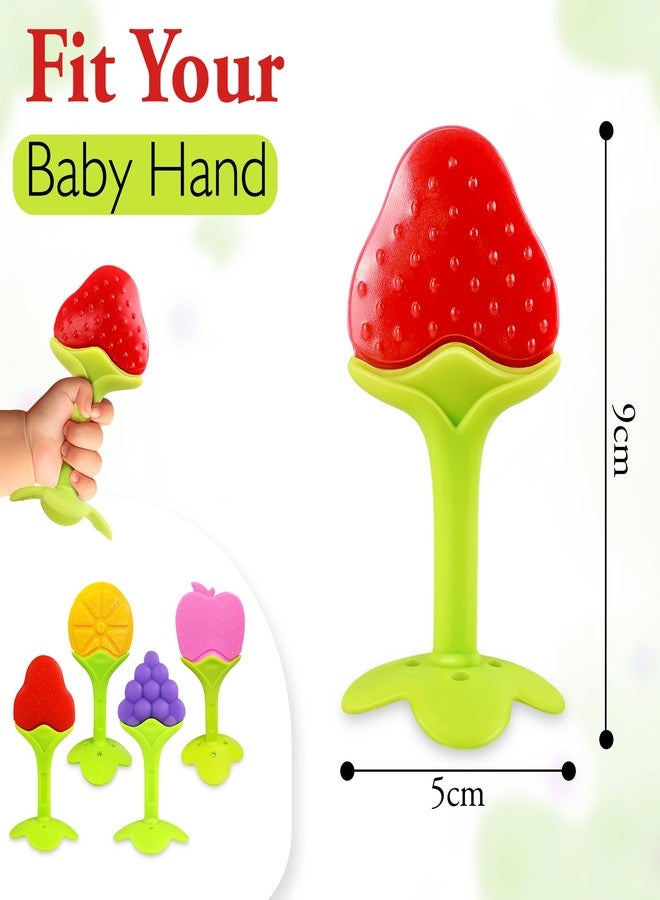 GLUN® 6 Piece Baby Teeth Chewer Teether, Silicone Fruit Shape Toy for 0-12 Months, BPA Free Silicone Soothing Teether Soft & Safe Gum Relief Toy - Image 2