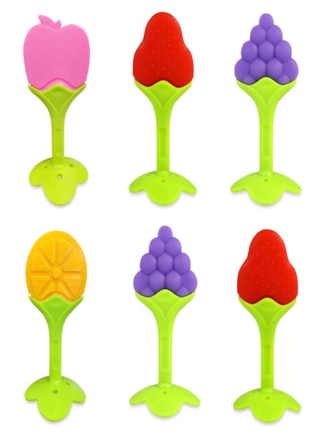 GLUN® 6 Piece Baby Teeth Chewer Teether, Silicone Fruit Shape Toy for 0-12 Months, BPA Free Silicone Soothing Teether Soft & Safe Gum Relief Toy - Image 1