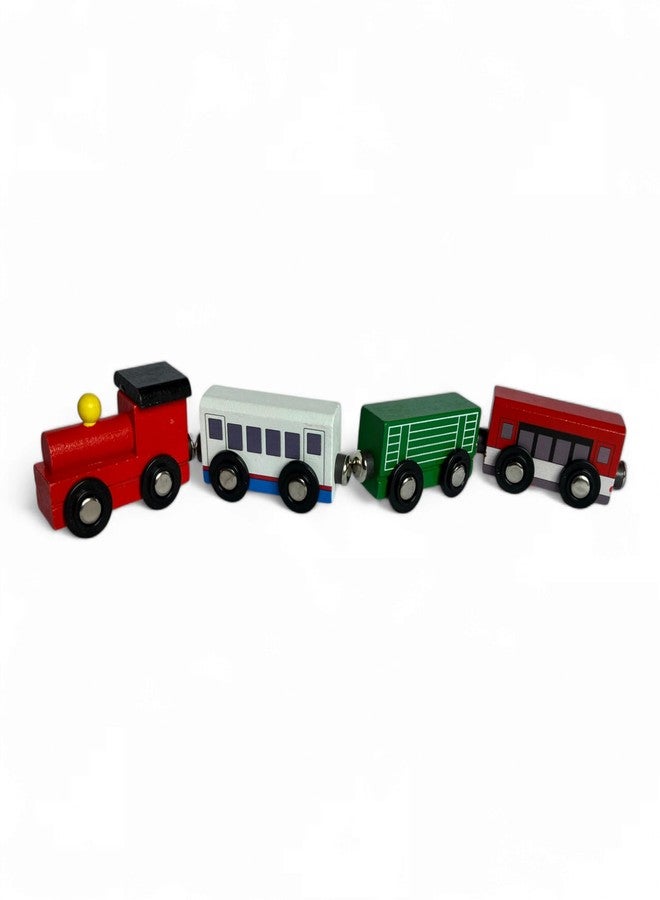 MarvelStore Wooden Magnetic Train Set, 4 Pieces, Educational Toy for Boys and Girls. Skill-Building Magnetic Wooden Trains | Deluxe Railway Set for Toddlers Kids Boys and Girls - Image 1