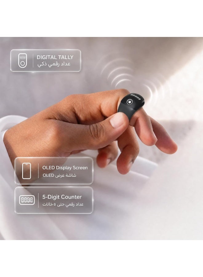 Smart Tasbih Counter Zikr Ring, Digital with OLED Display & App Support, Waterproof Finger Counter, Black, 18mm/20mm/22mm - Image 3