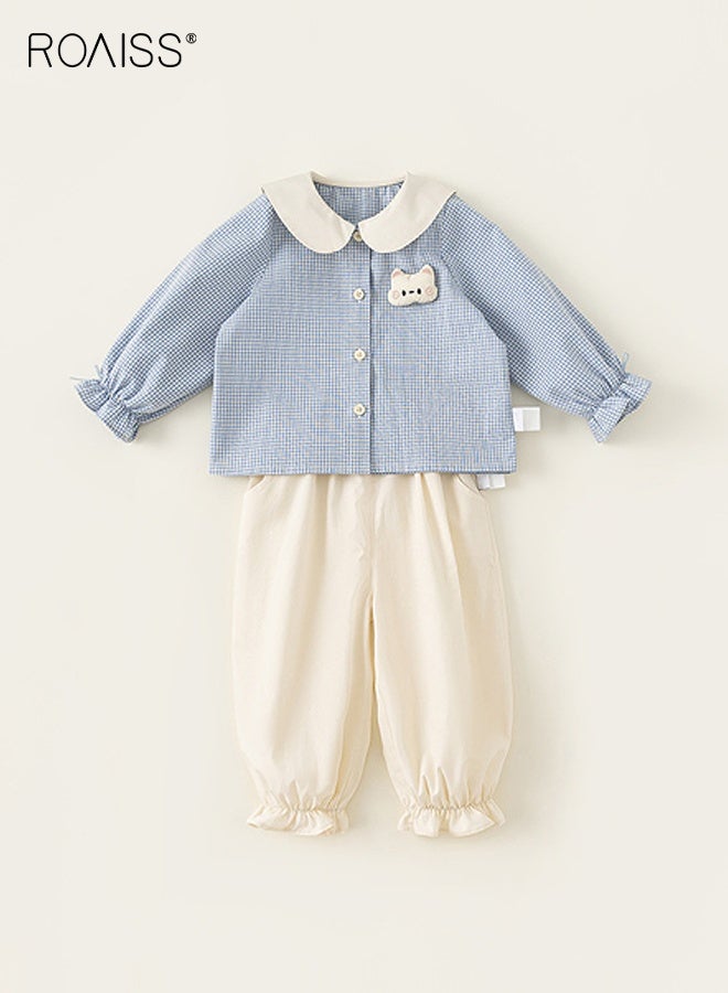 roaiss 2PCS Girl Clothes Set, Stylish Outfit with Plaid Shirt and Solid Pants, Long Sleeve Top and Trousers Set, Suitable for Daily Wear and Outdoor Activities - Image 1