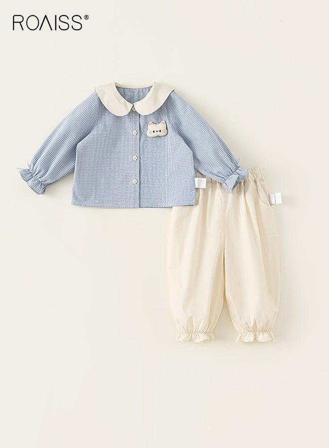 roaiss 2PCS Girl Clothes Set, Stylish Outfit with Plaid Shirt and Solid Pants, Long Sleeve Top and Trousers Set, Suitable for Daily Wear and Outdoor Activities - Image 2