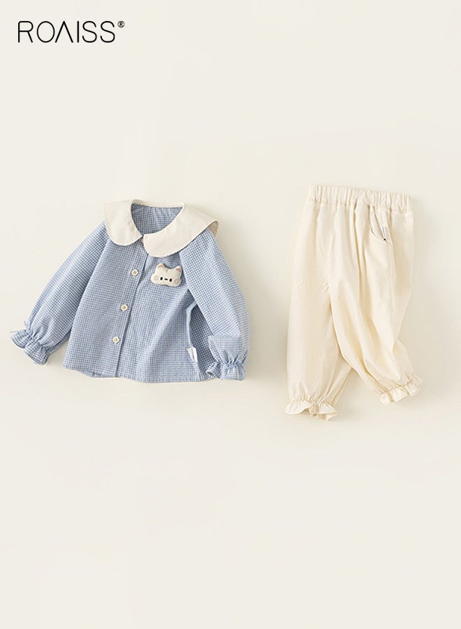 roaiss 2PCS Girl Clothes Set, Stylish Outfit with Plaid Shirt and Solid Pants, Long Sleeve Top and Trousers Set, Suitable for Daily Wear and Outdoor Activities - Image 3