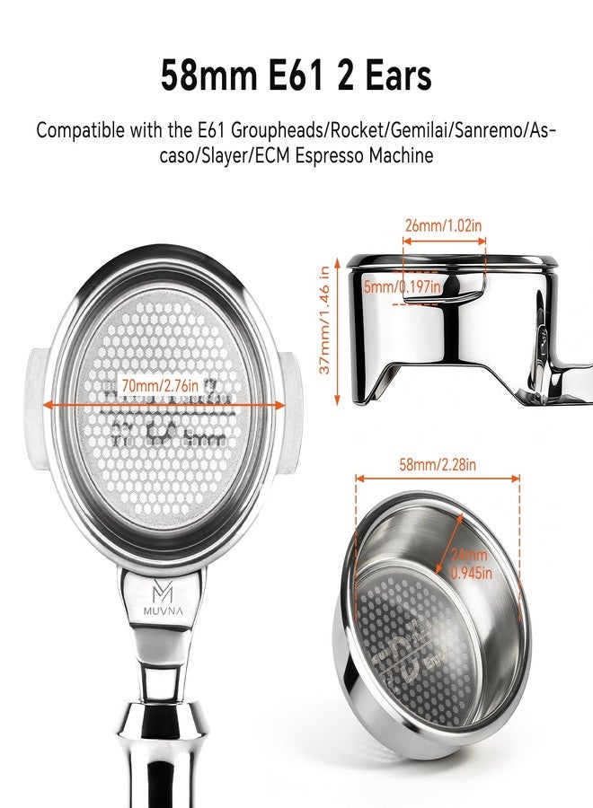 muvna 58mm Bottomless Portafilter 2 Ears - MUVNA Naked Portafilter Fits E61 Groupheads/Rocket/Gemilai/Sanremo/Ascaso/Slayer/ECM Coffee Machines, with Double-layer Filter Basket 18-20g, Black - Image 3