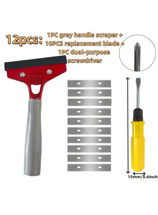 Grey 12PCS Multi Purpose Floor Scraper Tool 4 Inch Blade For Paint Adhesive Removal - Image 1