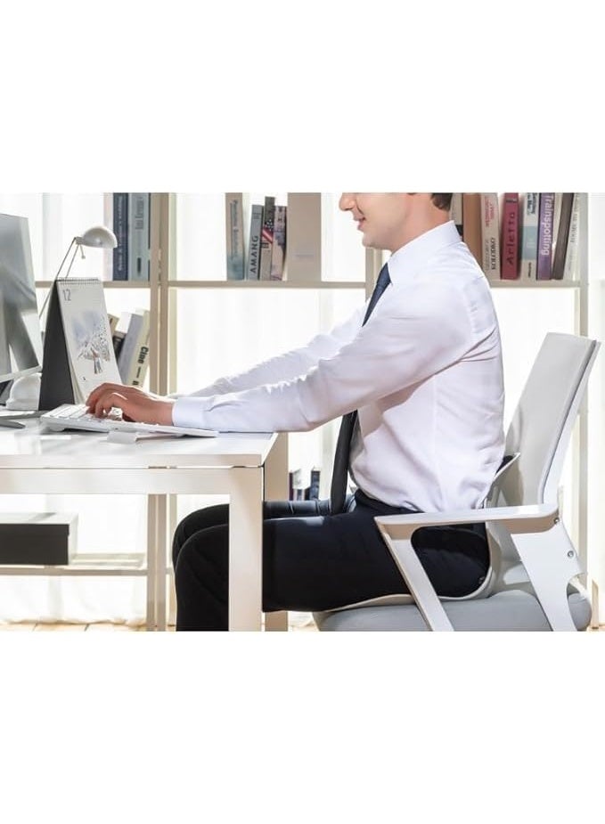 كرسي مريح شديد التحمل مع دعم الظهر والمنطقة السفلية منه، وسادة تصحيح الوضعية لتخفيف آلام أسفل الظهر، مقعد مضغوط للمنزل والمكتب والسيارة، مقعد 33 سم بظهر مريح 31 سم (أسود) - Image 2