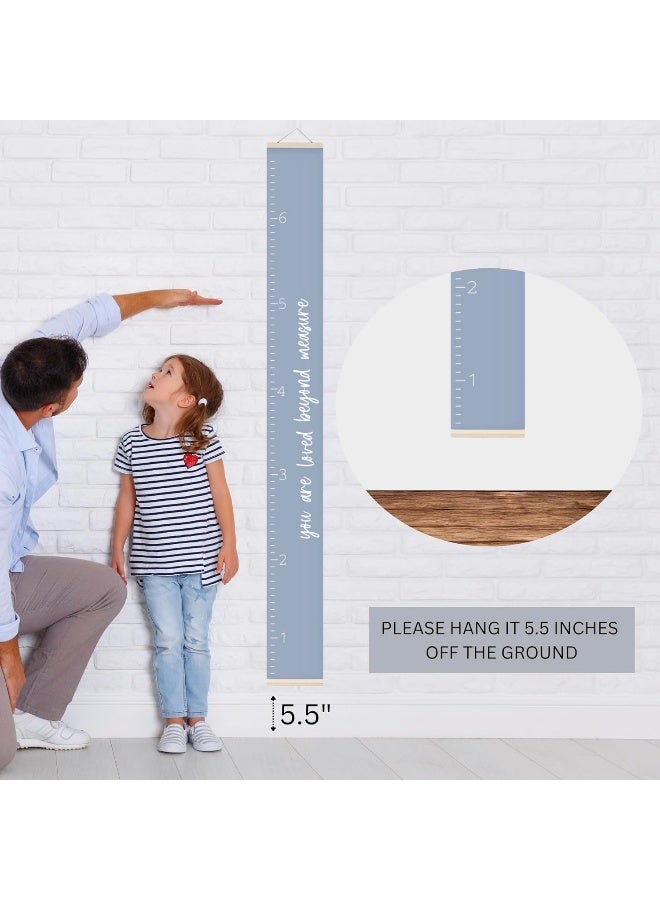 Morxy Canvas Growth Chart for Kids - Unisex Kids Room Wall Decor - Gray Wall Tape with Height Chart for Kids- Blue - Image 3