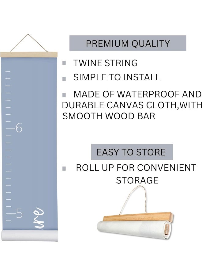 Morxy Canvas Growth Chart for Kids - Unisex Kids Room Wall Decor - Gray Wall Tape with Height Chart for Kids- Blue - Image 2