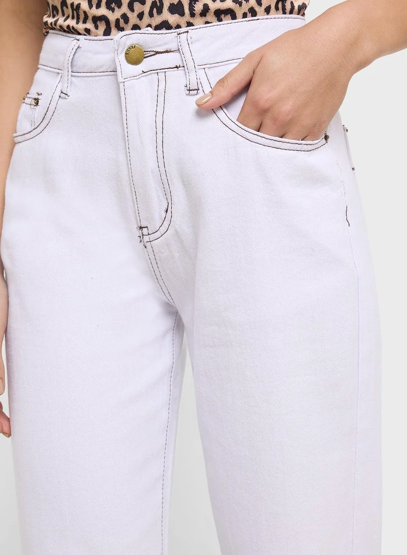 Ginger WHITE High Rise Wide Leg Jeans for Women | Best Price UAE