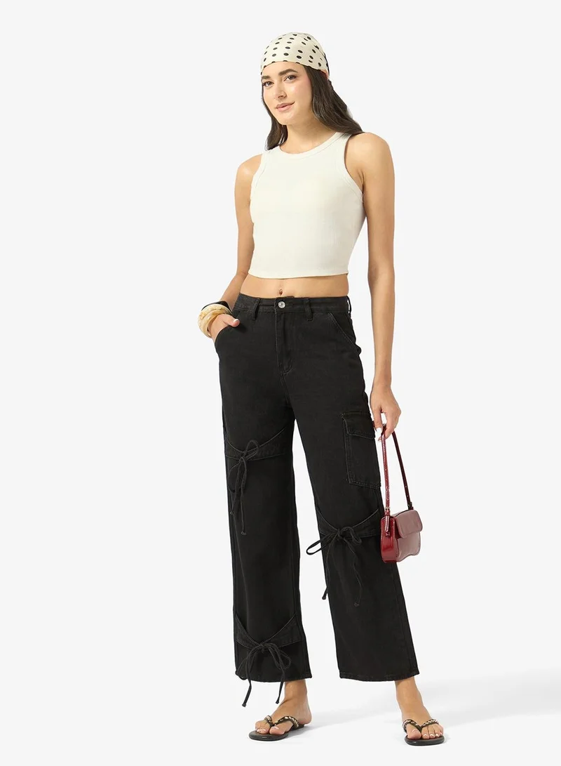 Ginger High Rise Straight Fit Jeans with Bow Detail