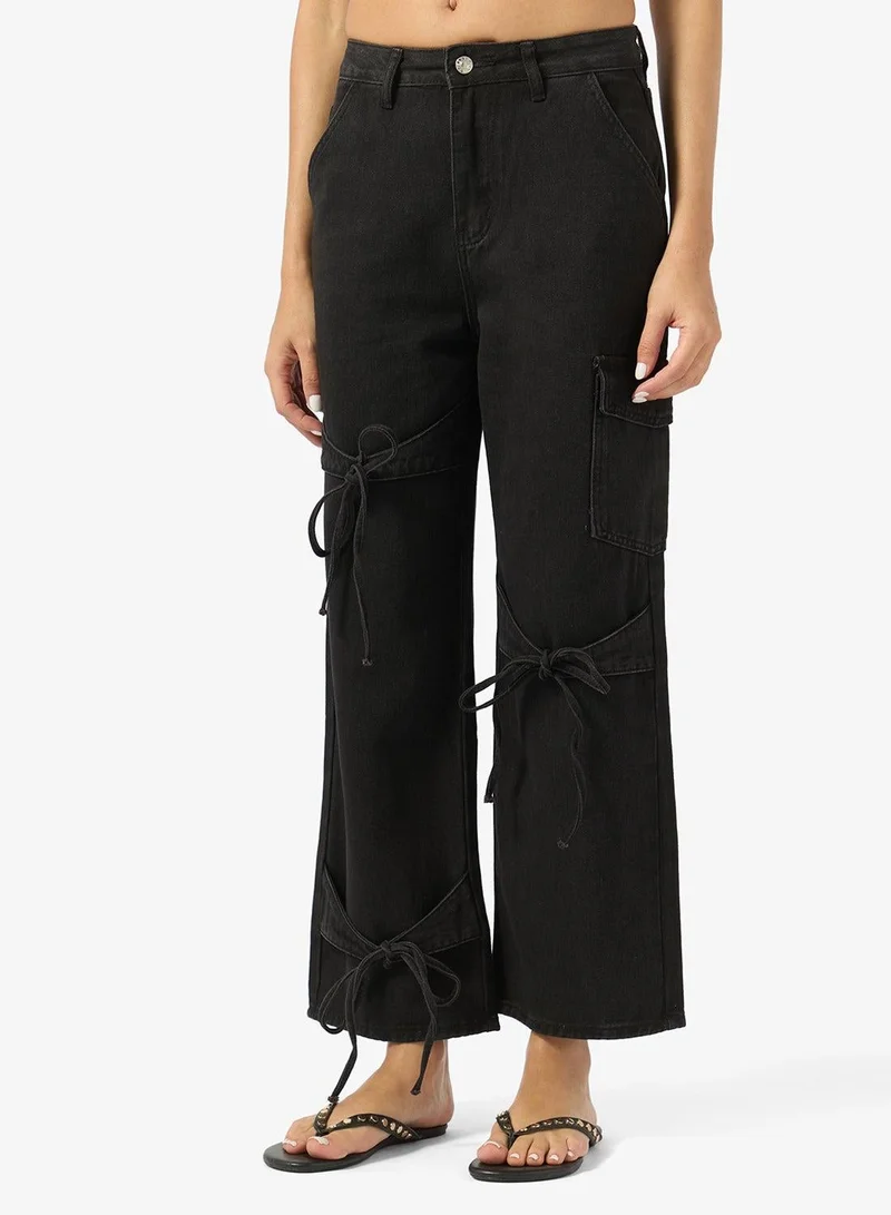 Ginger High Rise Straight Fit Jeans with Bow Detail