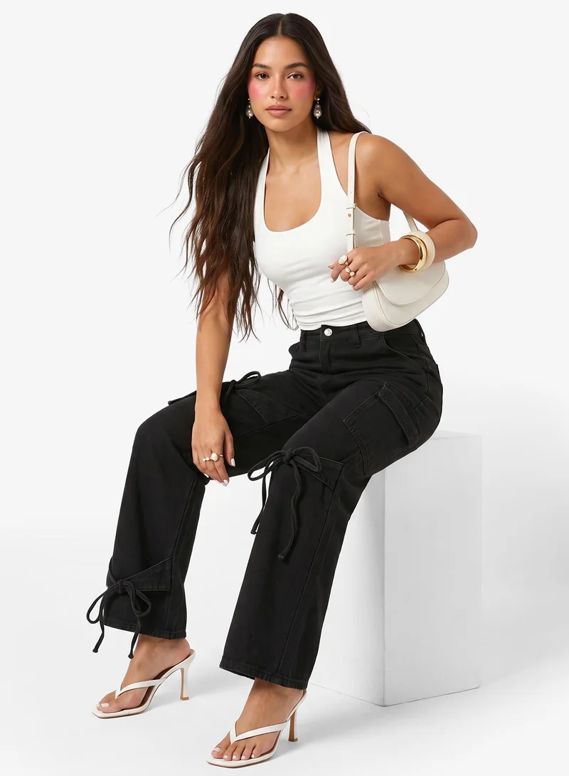 Ginger High Rise Straight Fit Jeans with Bow Detail
