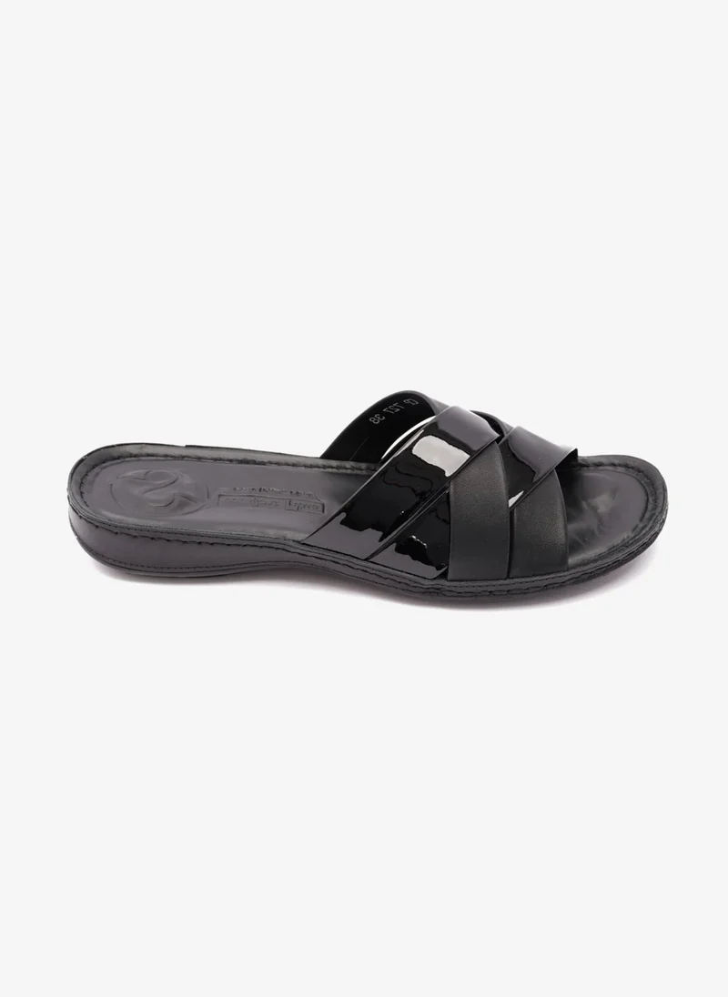 Comfort Plus PATENT LEATHER COMFORT PLUS WOMENS SANDAL BLACK