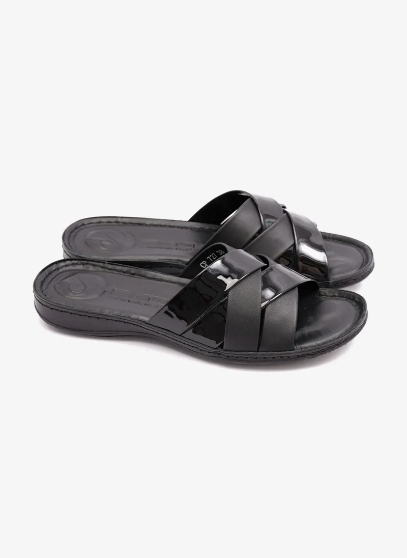 Comfort Plus PATENT LEATHER COMFORT PLUS WOMENS SANDAL BLACK