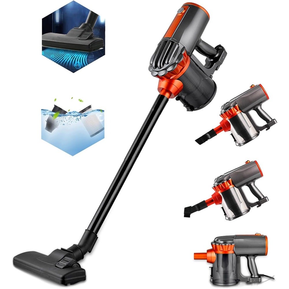 Home stick vacuum cleaner for hardwood floor and carpet, 18000Pa suction, corded 600W lightweight 3-in-1 handheld vacuum with HEPA filter, 1.5L capacity, black-gray color, ideal for pet hair and car/household use