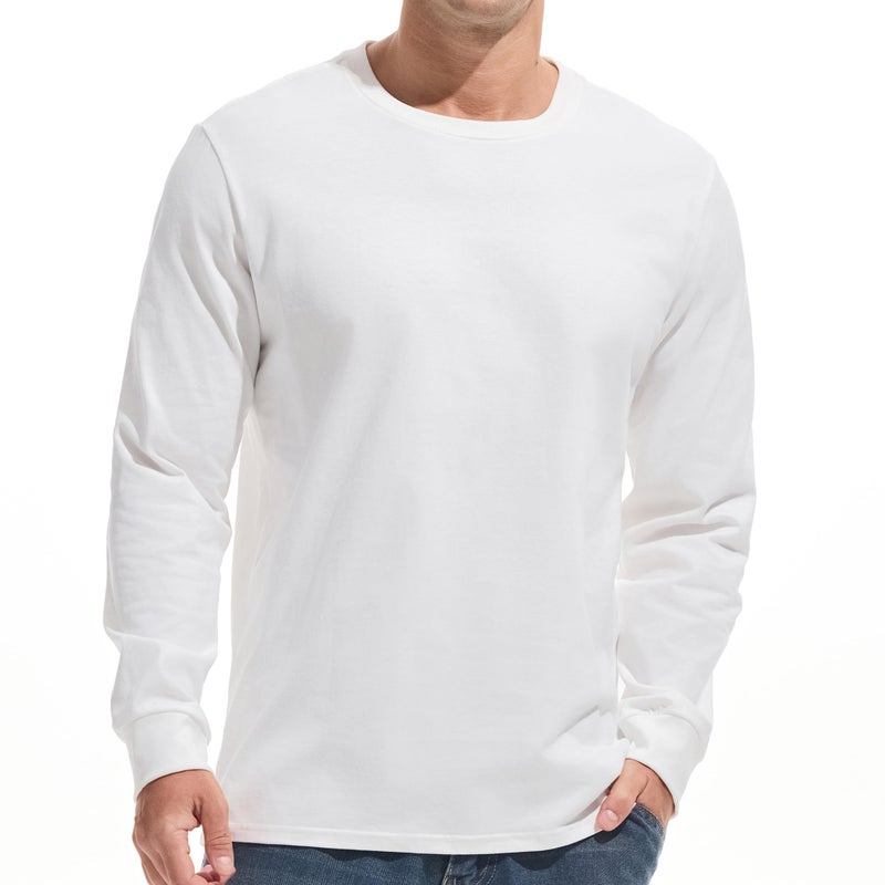 VEIISAR Men's Heavy Weight Crew Neck Long Sleeve T Shirt - Mens 100 Cotton Thick Pre Shrunk Shirts White XL - Image 1