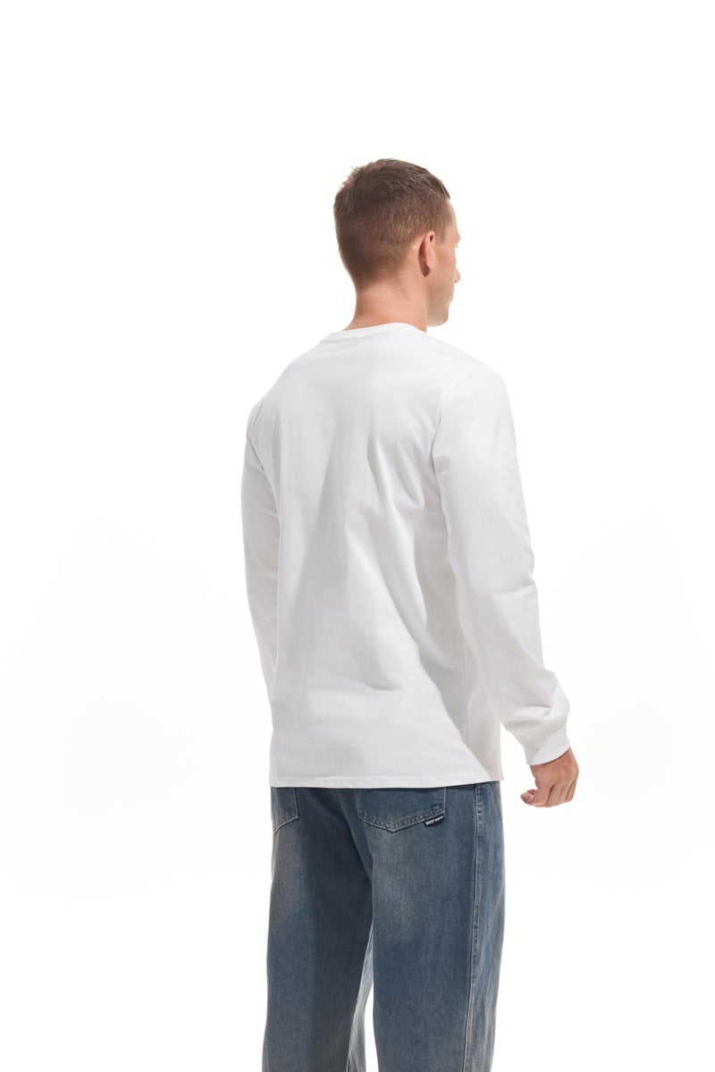 VEIISAR Men's Heavy Weight Crew Neck Long Sleeve T Shirt - Mens 100 Cotton Thick Pre Shrunk Shirts White XL - Image 4