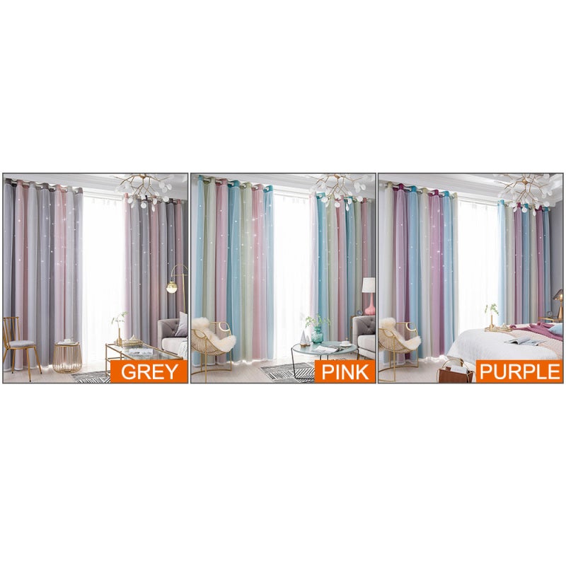 2PCS Star Curtains Blackout High Precision Curtains for Kids Girls Bedroom Living Room Colorful Double Layer Star Window Curtains - Image 3
