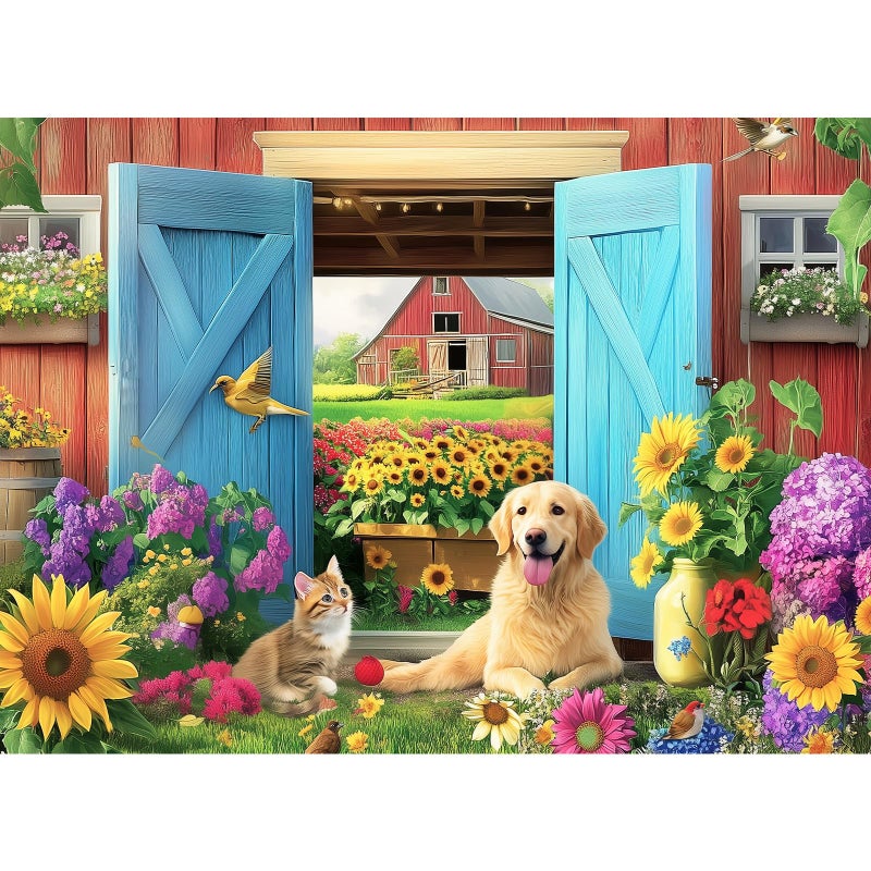 VOLUVOLU 500 Piece Animal Farm Puzzle for Adults Spring Flowers Jigsaw Puzzle 500 Piece Dog and Cat Puzzle as Home Decor Friends Family Activity Game Nights Gifts 20515 in - Image 3