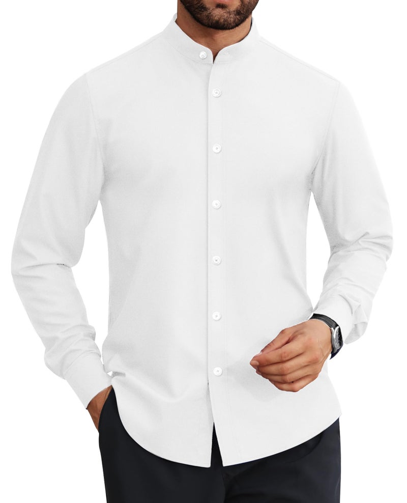Lion Nardo Mens Dress Shirts Wrinkle Free Dress Shirts for Men Long Sleeve Button Down Shirts Banded Collar Shirts - Image 1