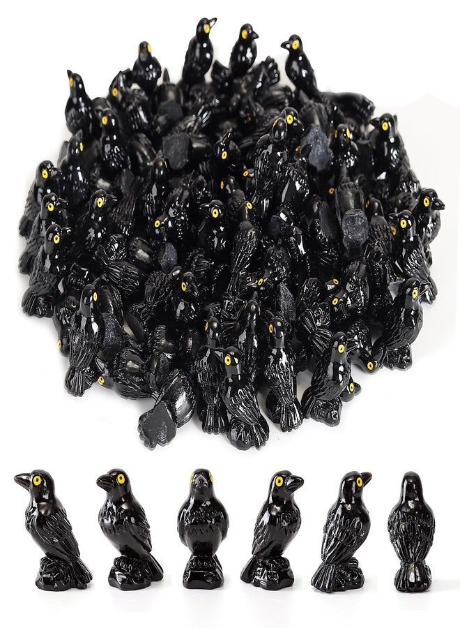 ١٠٠ قطعة من تماثيل الغربان السوداء الصغيرة المصنوعة من الراتنج، ديكور قوطي مصغر واقعي لعرض الهالوين، والحديقة، والأعمال اليدوية. - Image 1