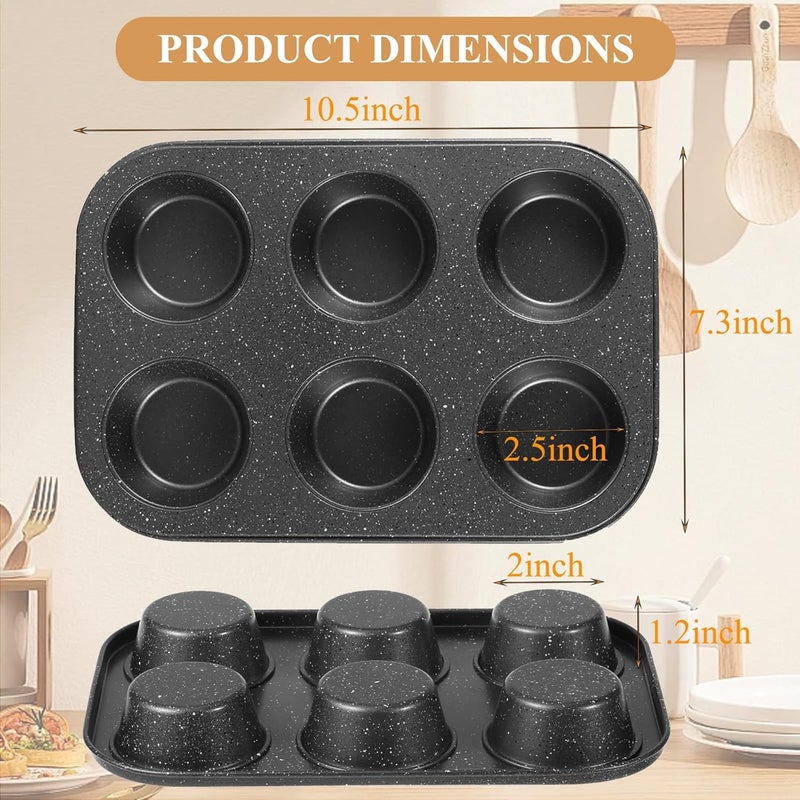 Walooza Muffin Cupcake Pan, Muffin Tins Nonstick 6, Muffin Top Cookie Cheese Cake Pan for Baking, Toast Oven Baking Supplies Small Cake Pans Muffin Cups Non Stick - Image 3