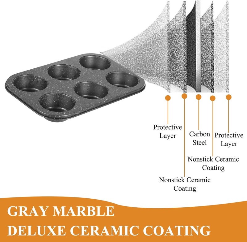 Walooza Muffin Cupcake Pan, Muffin Tins Nonstick 6, Muffin Top Cookie Cheese Cake Pan for Baking, Toast Oven Baking Supplies Small Cake Pans Muffin Cups Non Stick - Image 2