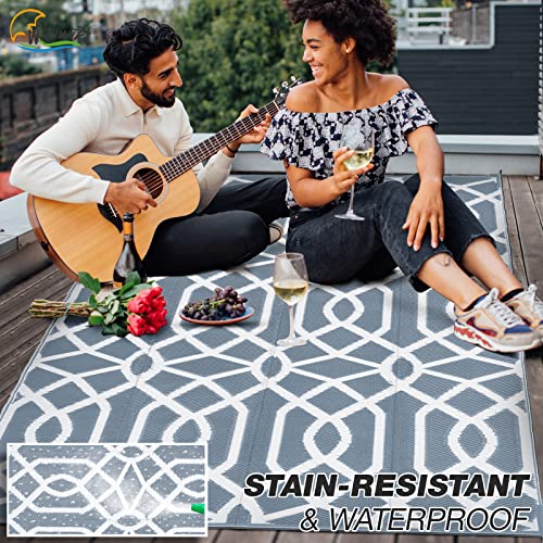 wikiwiki Outdoor Rug, 5x8ft Waterproof Reversible Mat Indoor Outdoor Rugs Carpet, Small Area Rug Plastic Straw Rug for Patio Deck Balcony Pool RV Camping Beach Picnic, Grey, Rugscape Series - Image 3