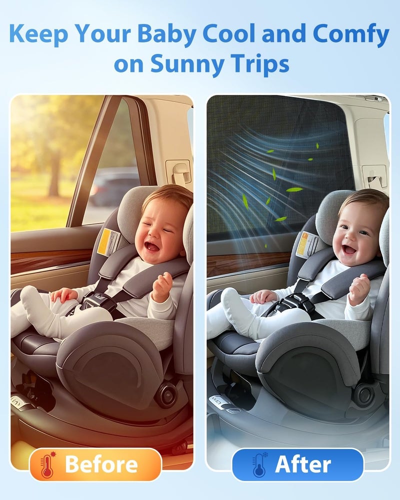 PEMOTech Car Sun Visor for Babies and Animals, UV Certified Spandex Material & Anti-Mosquito Net, Compatible with 98% Vehicles (2 x High Elastic Rear Socks) - Image 2