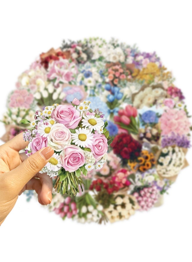 50 Pcs Flower Scrapbook Stickers Kit Bouquet PET Transparent Waterproof Stickers Set for Journal Journaling Water Bottles Phone Laptop Decals Resin Crafts Decorative - Image 3
