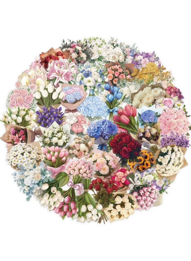 50 Pcs Flower Scrapbook Stickers Kit Bouquet PET Transparent Waterproof Stickers Set for Journal Journaling Water Bottles Phone Laptop Decals Resin Crafts Decorative - Image 1