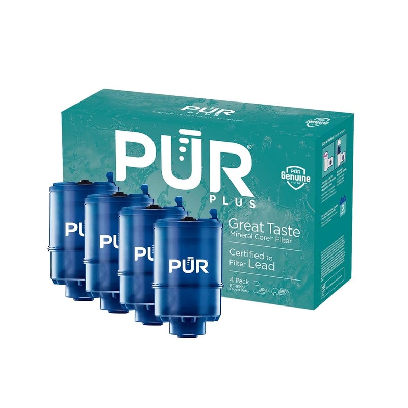 PUR PLUS Faucet Mount Replacement Filter 4-Pack, Genuine PUR Filter, 3-in-1 Powerful, Natural Mineral Filtration, Lead Removal, 1-Year Value, Blue (RF99994) - Image 1