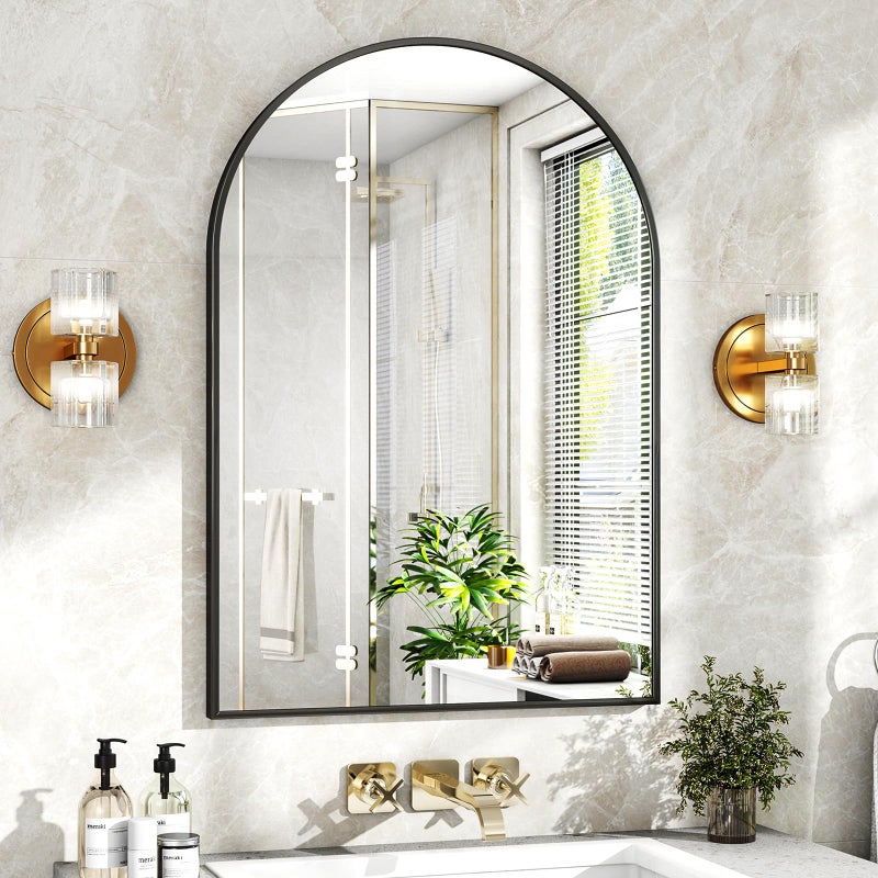 XRAMFY 24"x36" Black Arched Bathroom Mirror - Wall Mirror for Bathroom, Metal Frame Vanity Mirror, Dresser Mirror, Arch Decorative Mirrors for Living Room, Bedroom, Entryway, Mantle - Image 1