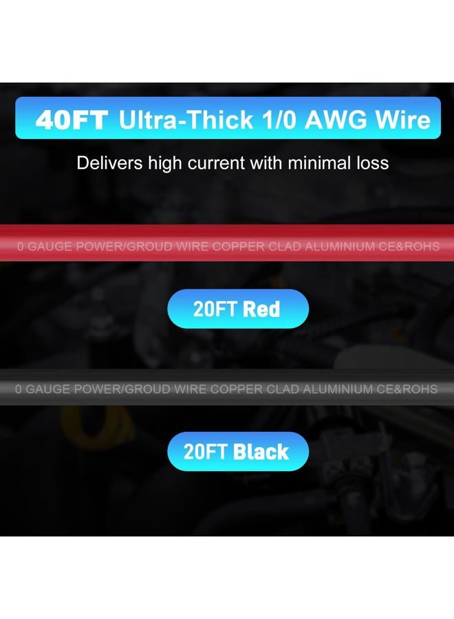 JURPLIX 1/0 Gauge Wire 1/0 AWG Battery Cable (20FT Red+20FT Black), Copper Clad Aluminum CCA Amp Wiring Kit, Automotive Wire with Terminals Connectors, for Car Audio Speaker, Marine, RV Trailer, Welding Cable - Image 4