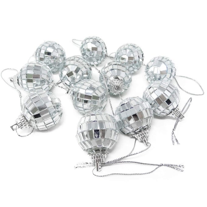 12PCS MIRROR DISCO BALL TREE ORNAMENT DECORATION WITH FASTENING STRAP FOR HOME AND PARTY 11 INCH