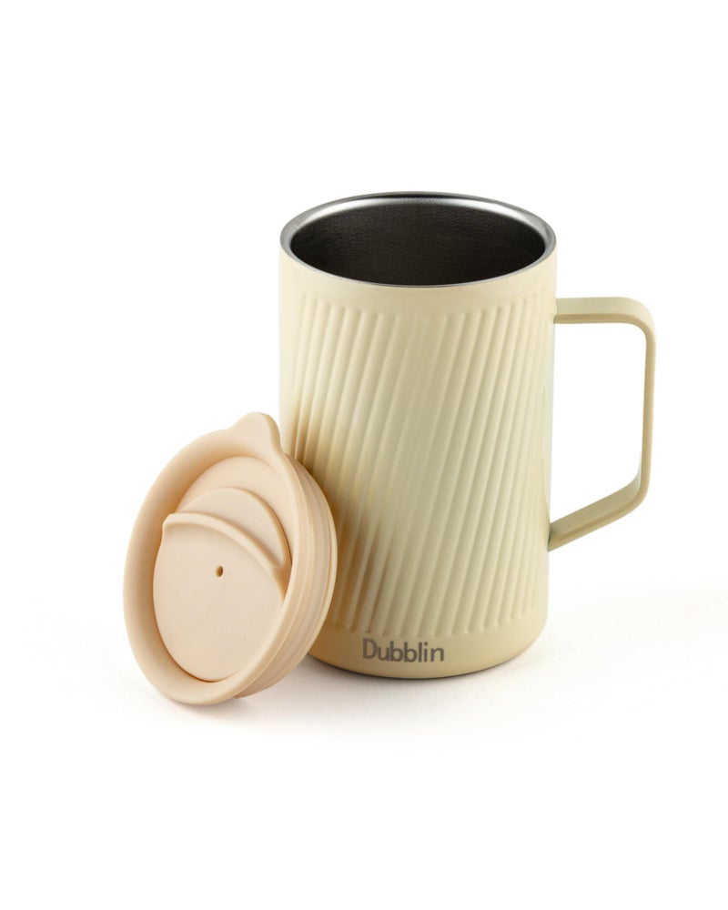 DUBBLIN Soccer Stainless Steel Unbreakable Tea Coffee Mug Double Wall with Handle and Lid, Wide Mouth Mug Keeps Beverages Hot & Cold 350 ML Yellow - Image 2