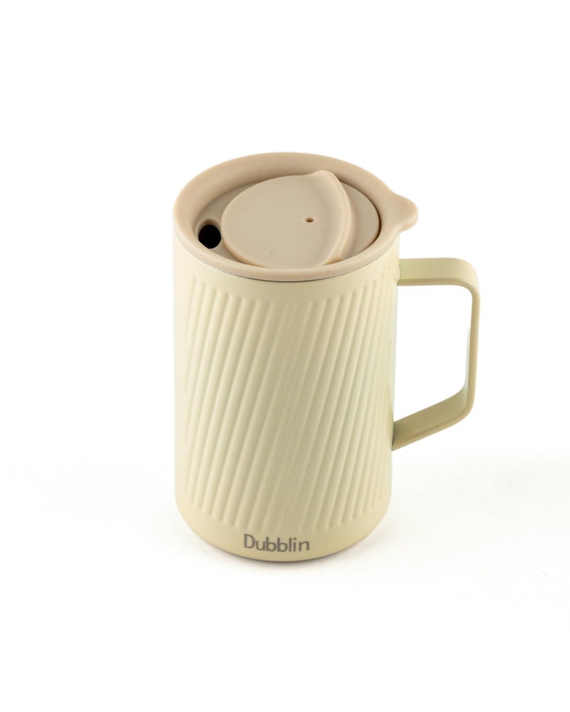 DUBBLIN Soccer Stainless Steel Unbreakable Tea Coffee Mug Double Wall with Handle and Lid, Wide Mouth Mug Keeps Beverages Hot & Cold 350 ML Yellow - Image 4