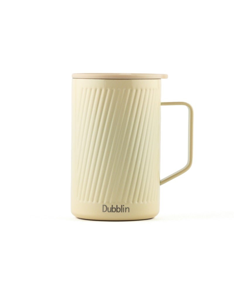 DUBBLIN Soccer Stainless Steel Unbreakable Tea Coffee Mug Double Wall with Handle and Lid, Wide Mouth Mug Keeps Beverages Hot & Cold 350 ML Yellow - Image 1