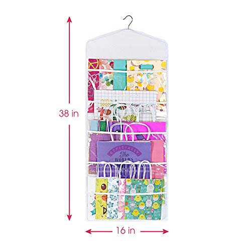 Primode Gift Bag and Tissue Paper Storage, Hanging Organizer with Multiple Front and Back Pockets Double Sided, Organize Gift Wrap and Paper Bags 38 x 16 Inch (White) - Image 4