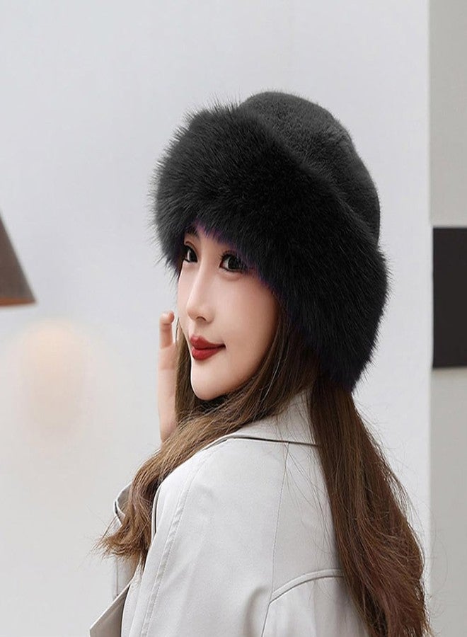 Eforcase قبعة دلو شتوية ناعمة للنساء، قبعة من الفرو الصناعي الناعم، قبعة صياد ناعمة ولطيفة للنساء، لون أسود - Image 5