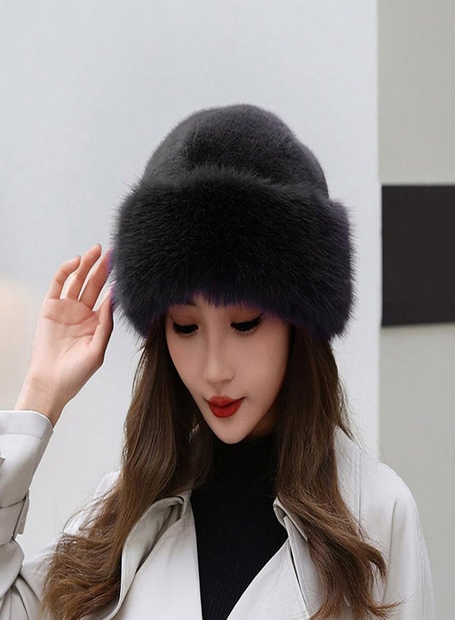 Eforcase قبعة دلو شتوية ناعمة للنساء، قبعة من الفرو الصناعي الناعم، قبعة صياد ناعمة ولطيفة للنساء، لون أسود - Image 3