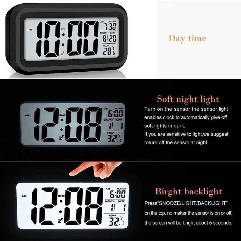 KMJSA Digital Alarm Clock with Automatic Sensor, Date and Temperature Display, Compact Desk Table Clock for Students, Home, Office, Bedroom, Living Room,Home Decor, Corporate Use (Black Digital) - Image 3