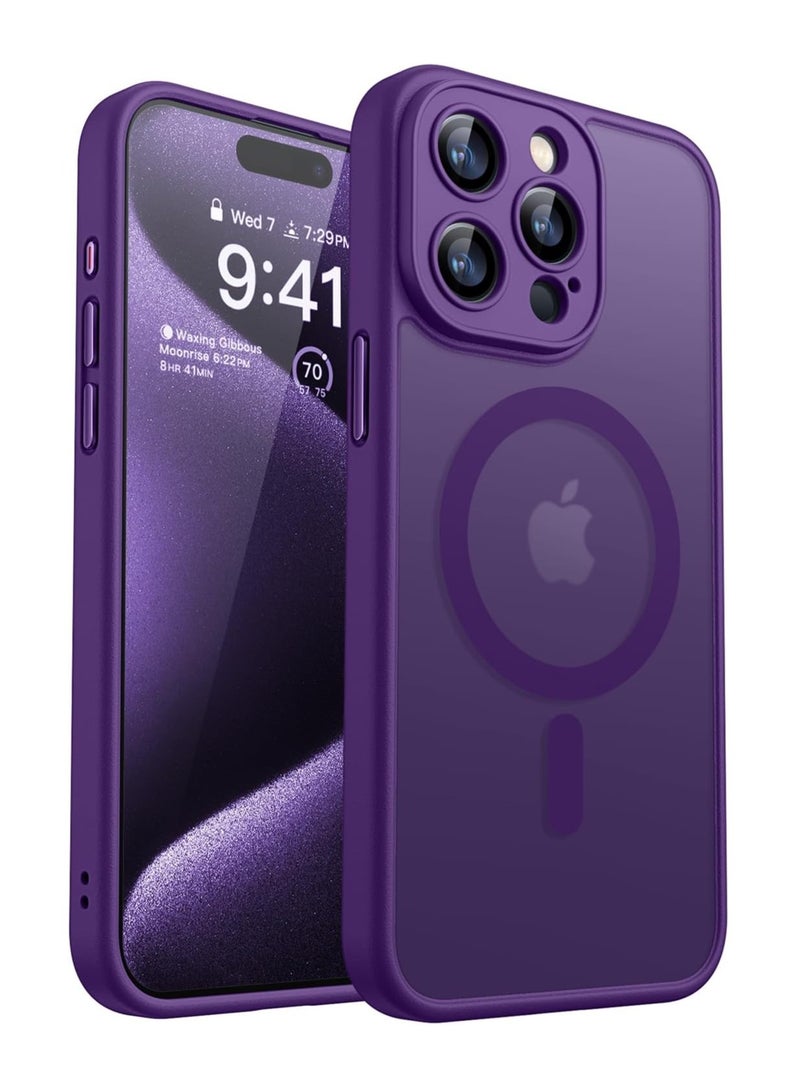 ESCASE Magnetic Cover for iPhone 15 Pro Max 6.7 Inch, MagSafe Compatible, Full Camera Protection, Translucent Matte Slim Protective Shockproof Case,  Purple - Image 1