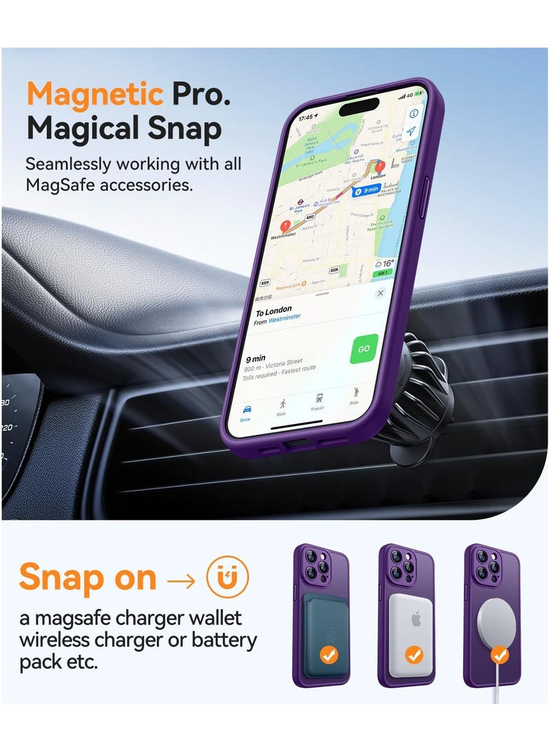 ESCASE Magnetic Cover for iPhone 15 Pro Max 6.7 Inch, MagSafe Compatible, Full Camera Protection, Translucent Matte Slim Protective Shockproof Case,  Purple - Image 4