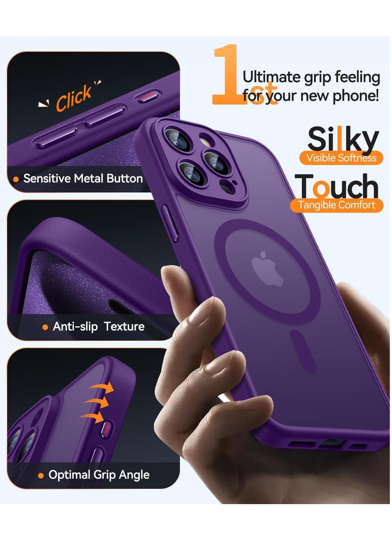 ESCASE Magnetic Cover for iPhone 15 Pro Max 6.7 Inch, MagSafe Compatible, Full Camera Protection, Translucent Matte Slim Protective Shockproof Case,  Purple - Image 5